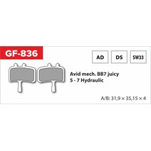 brzdové destičky  GF 836 AD MTB AVID (bez pružinky, pérka, závlačky)                                                                                                                                                                                      
