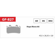 brzdové destičky  GF 827 DS MTB HOPE (bez pružinky, pérka, závlačky)                                                                                                                                                                                      