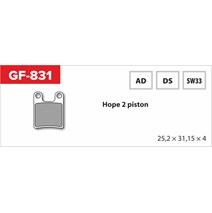 brzdové destičky  GF 831 AD MTB HOPE (bez pružinky, pérka, závlačky)                                                                                                                                                                                      