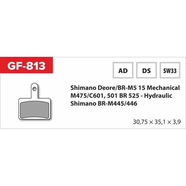 brzdové destičky  GF 813 SW MTB Shimano  (s pérkem)                                                                                                                                                                                                       