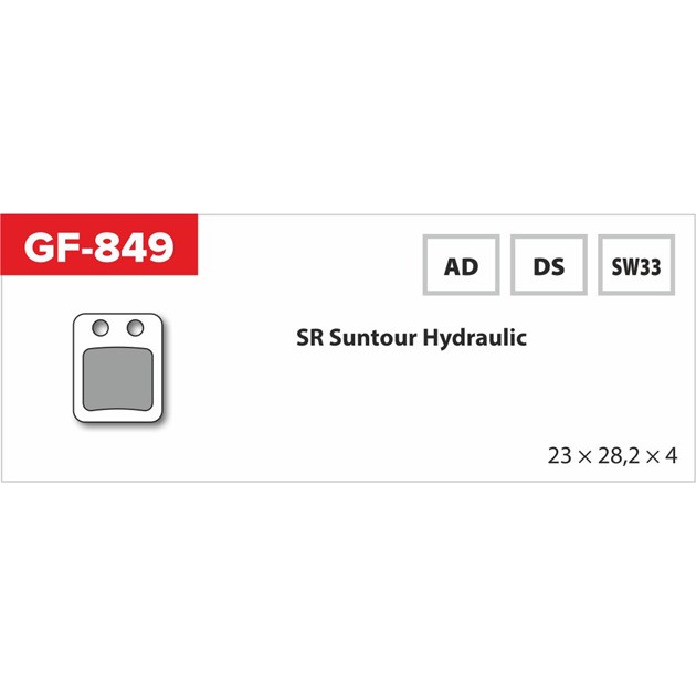 brzdové destičky  GF 849 AD MTB SR SUNTOUR (bez pružinky, pérka, závlačky)                                                                                                                                                                                