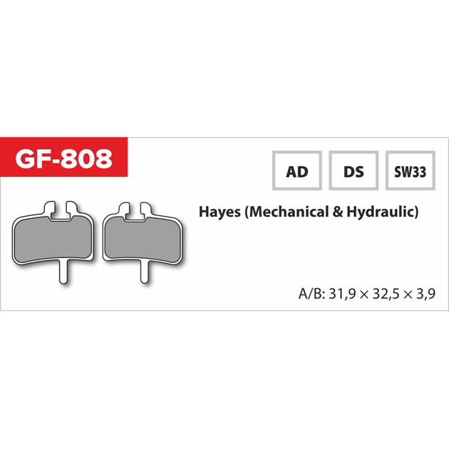 brzdové destičky  GF 808 SW MTB HAYES  (s pružinkou)                                                                                                                                                                                                      