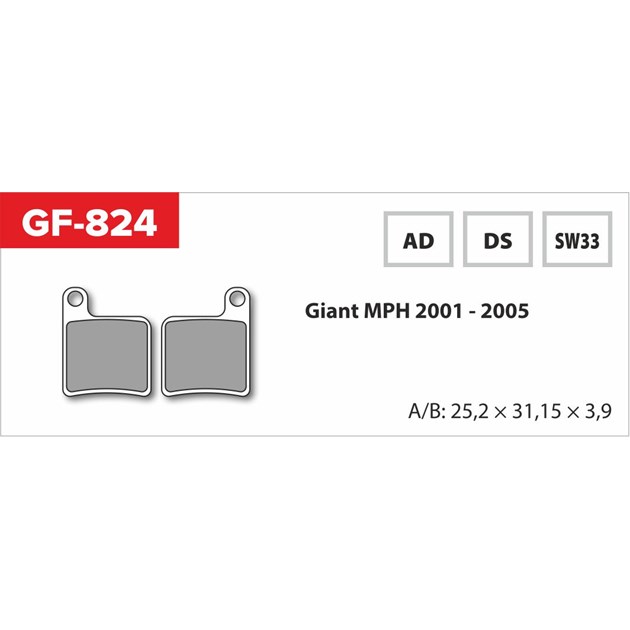 brzdové destičky  GF 824 AD MTB GIANT (bez pružinky, pérka, závlačky)                                                                                                                                                                                     